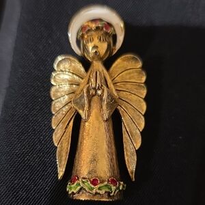 Vintage Gold-Tone Metal Christmas Angel Brooch Signed By The Brand ART.